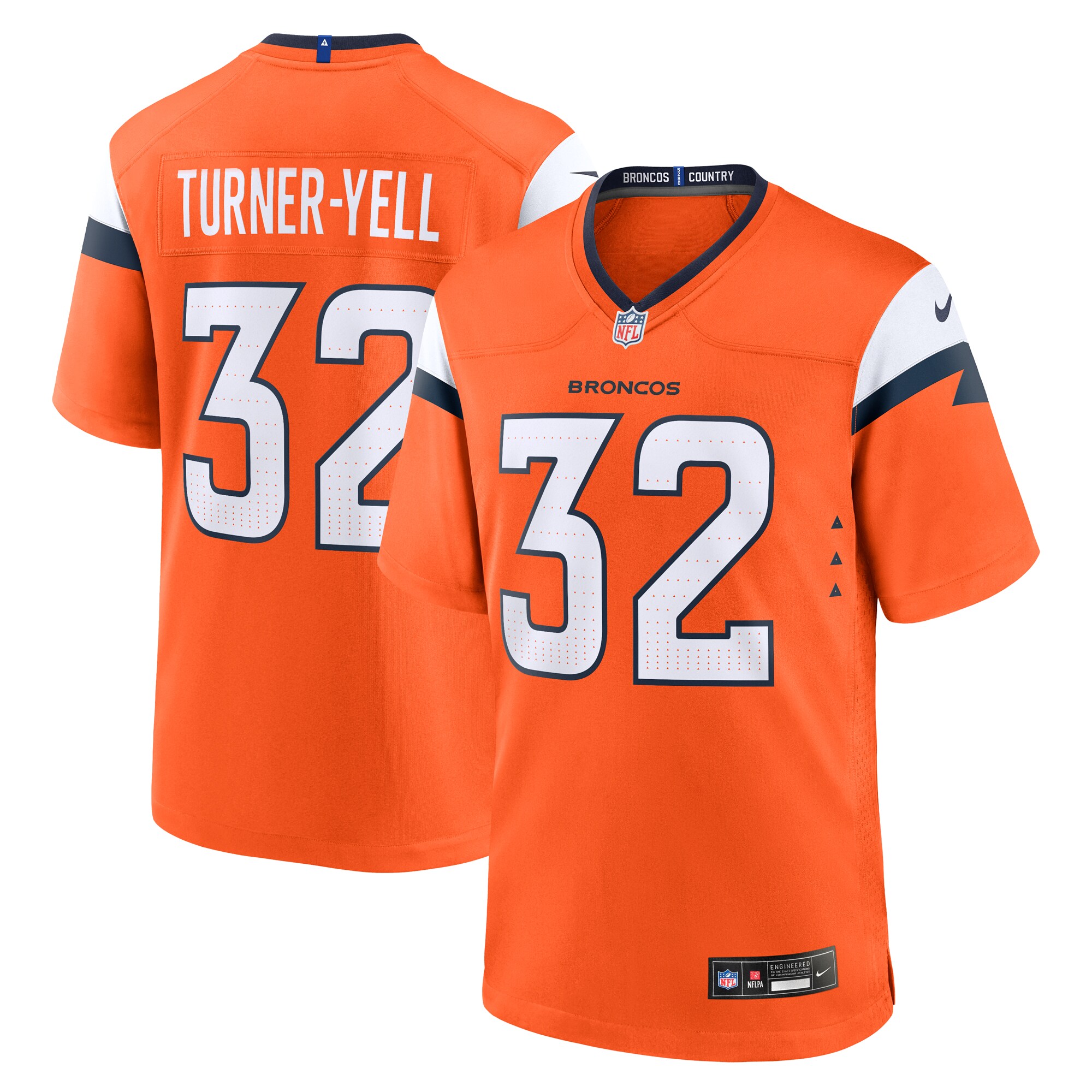 Denver Broncos Delarrin Turner-Yell Orange Team Game NFL Jersey Men's