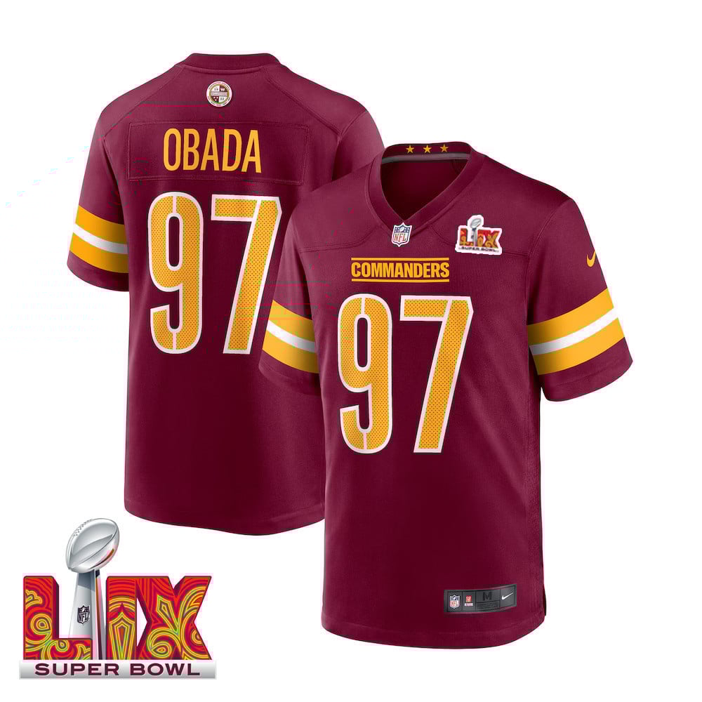 Efe Obada #97 Washington Commanders Super Bowl LIX Burgundy NFL Jersey Men's