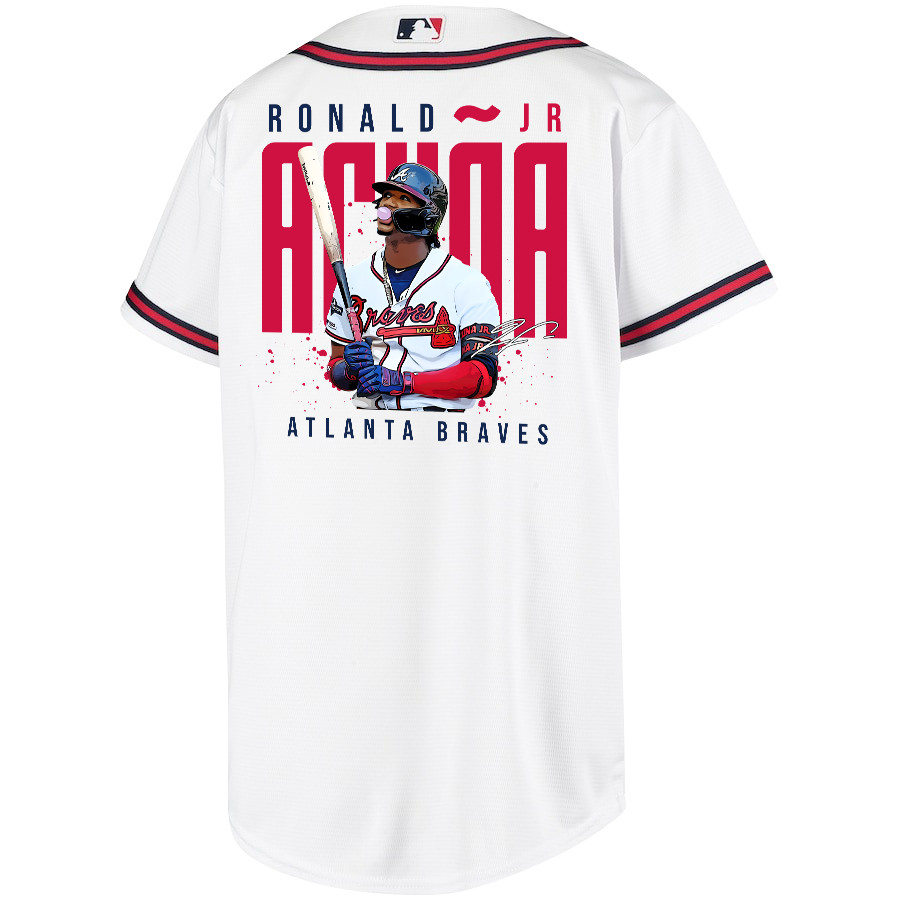 Ronald Acu?a Jr. 13 Atlanta Braves Signed Gum 2023 Home Player White Red MLB Jersey Youth