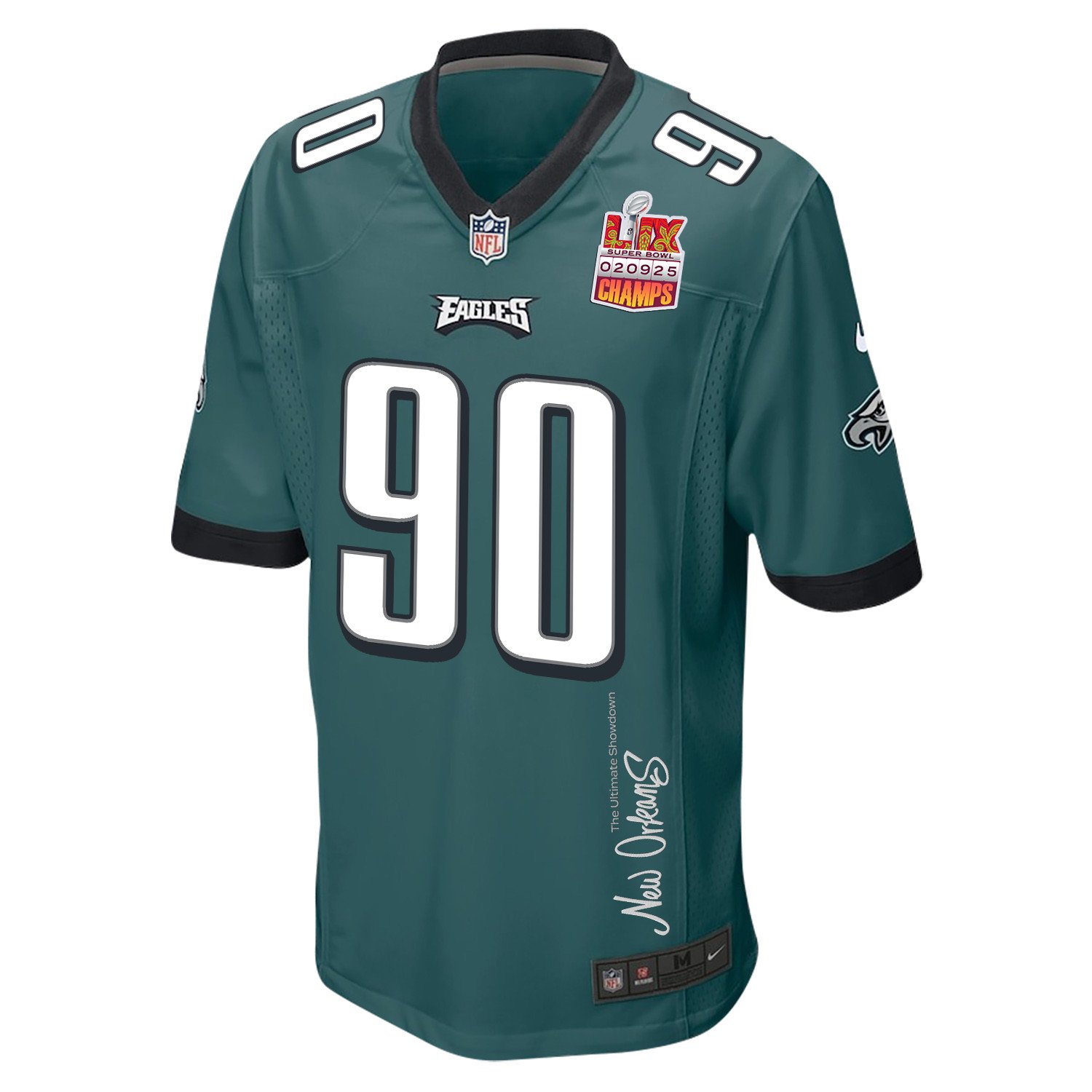 Jordan Davis 90 Philadelphia Eagles Super Bowl LIX Champions Patch New Orleans The Ultimate Showdown' EMBROIDERED Game Midnight Green NFL Jersey Men's