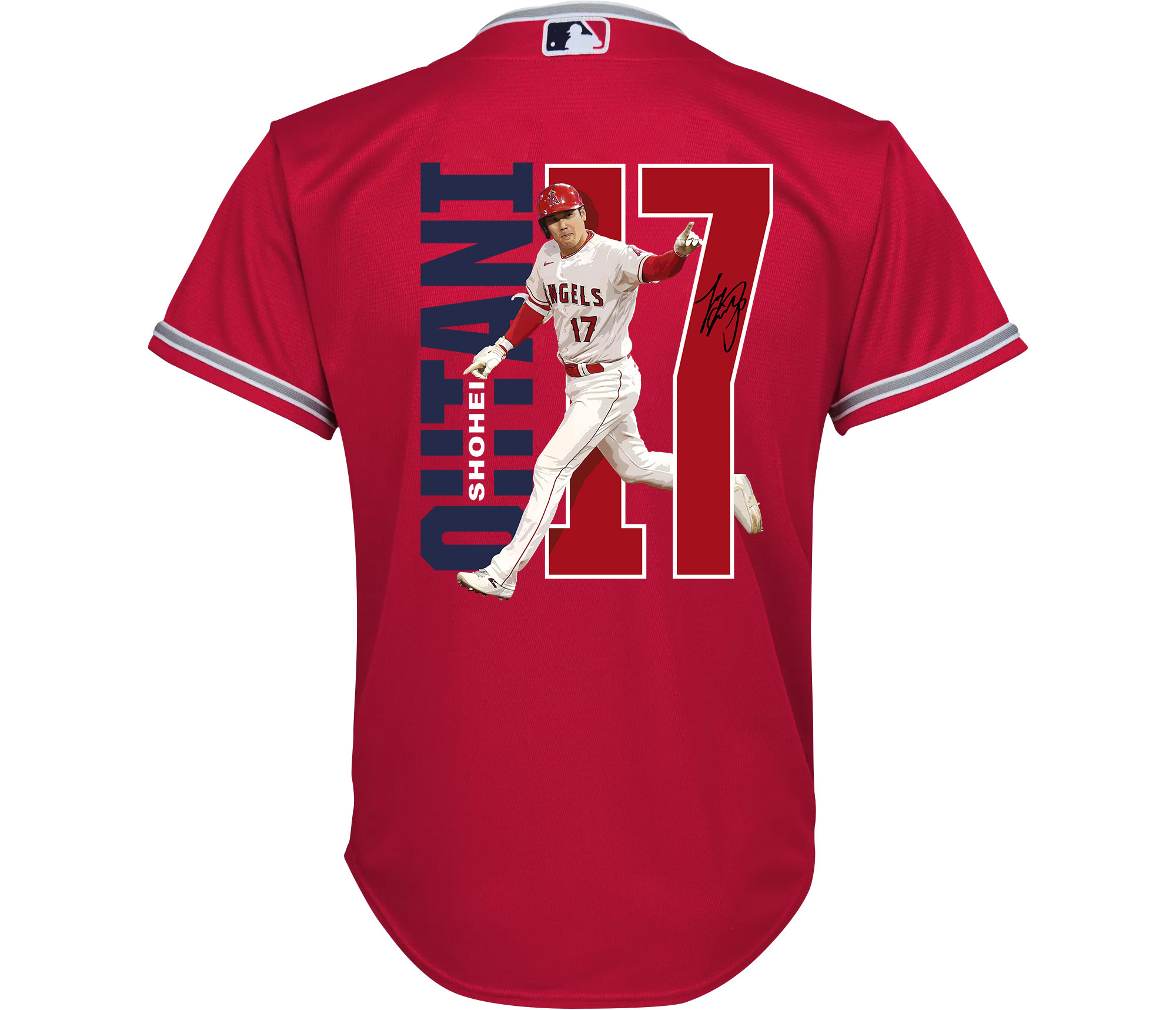Shohei Ohtani 17 Los Angeles Angels Signed Run 2023 Alternate Player Red MLB Jersey Youth