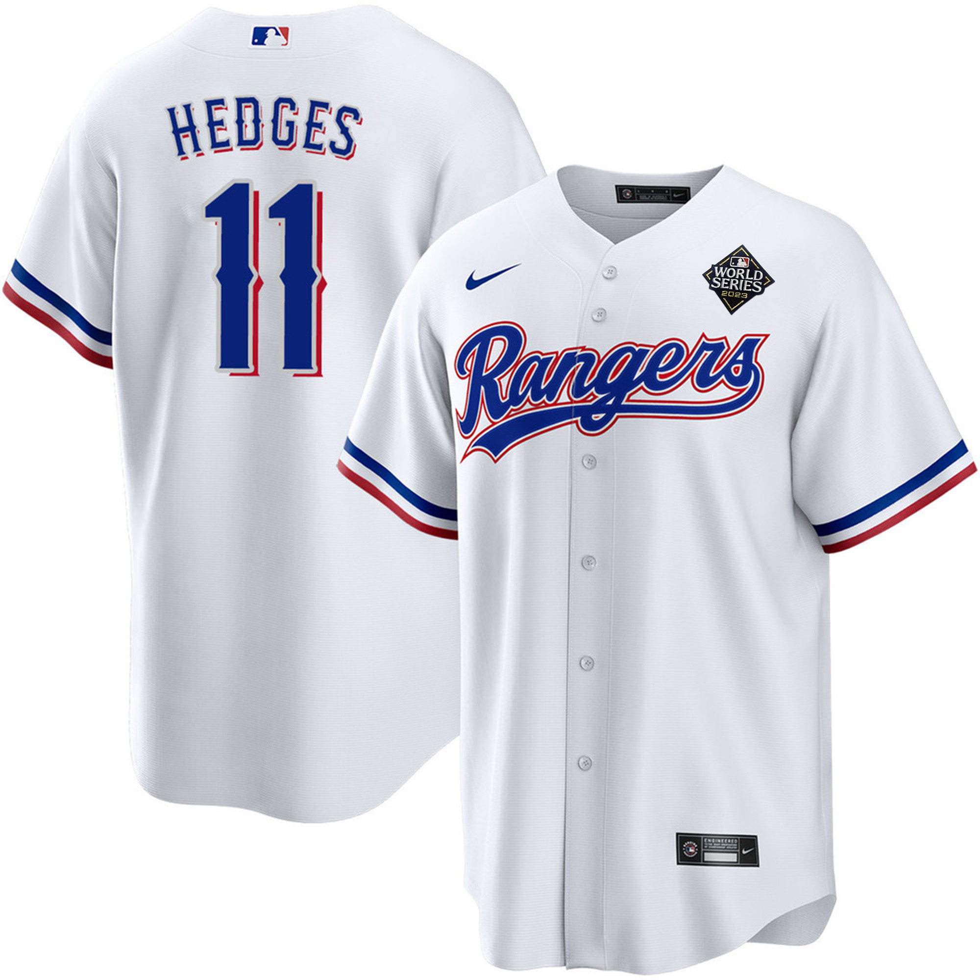 Austin Hedges 11 Texas Rangers 2023 World Series Stitched White MLB Jersey Men's