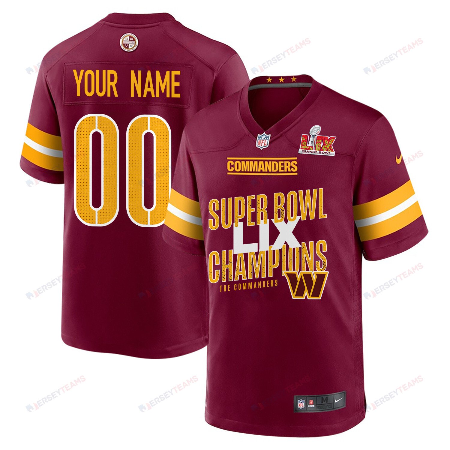 Washington Commanders Super Bowl LIX Champions V5 Game Custom Burgundy NFL Jersey Men's