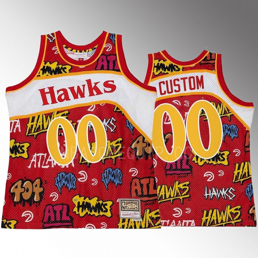 Atlanta Hawks Custom 00 Slap Sticker Red Retro Swingman NBA Jersey Men's