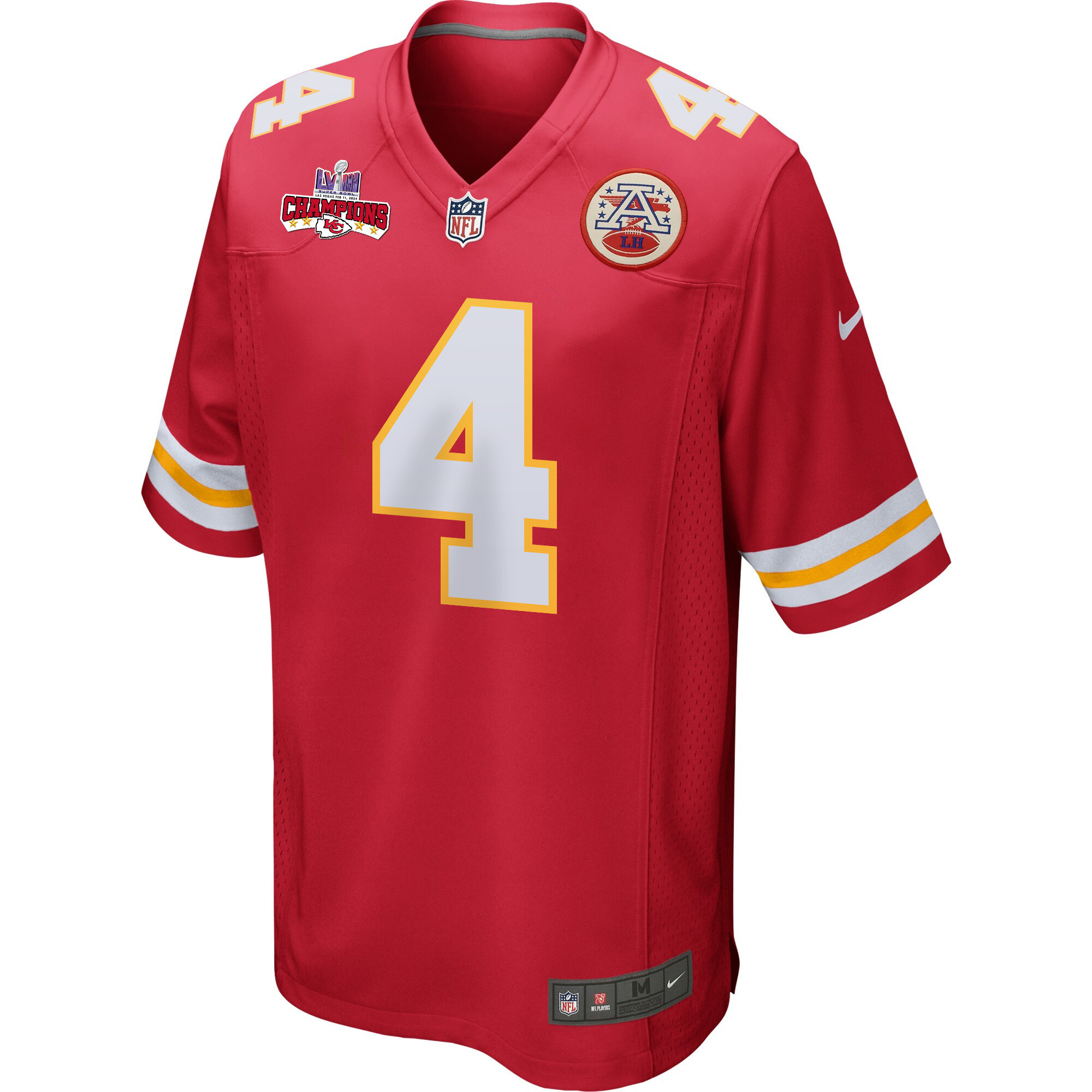 Rashee Rice 4 Kansas City Chiefs Super Bowl LVIII Champions 4 Stars Patch Game Red NFL Jersey Men's