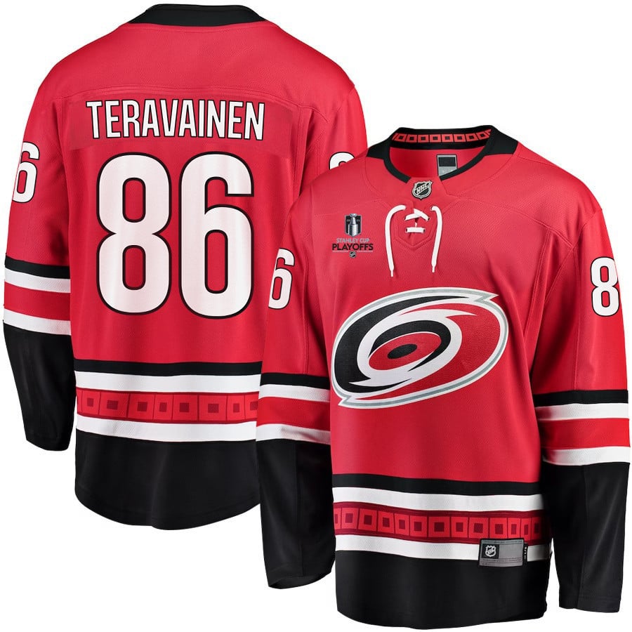 Teuvo Teravainen 86 Carolina Hurricanes Stanley Cup 2023 Playoffs Patch Home Breakaway Red NHL Jersey Men's