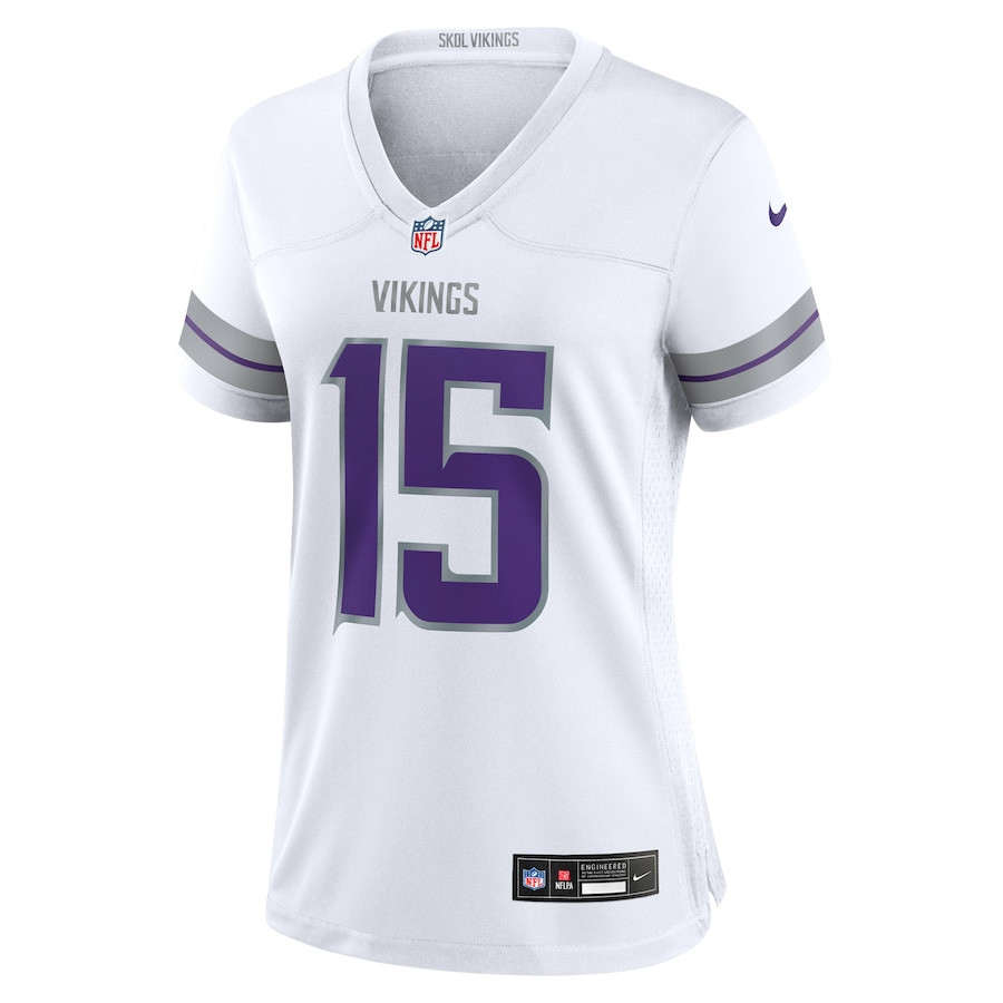 Dallas Turner 15 Minnesota Vikings Alternate Game White NFL Jersey Women's