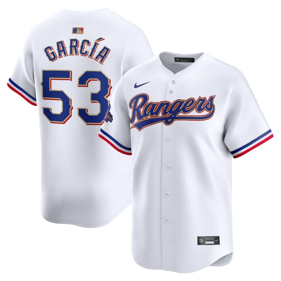 Adolis Garcia 53 Texas Rangers 2024 Gold Collection Limited White MLB Jersey Men's