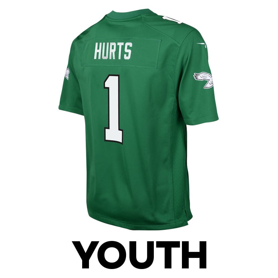 Jalen Hurts 1 Philadelphia Eagles Legacy Kelly Green NFL Jersey Youth