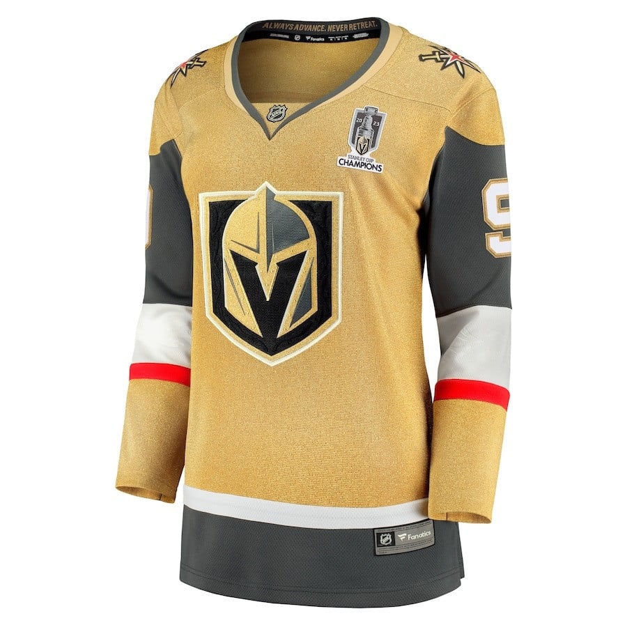 Jack Eichel 9 Vegas Golden Knights 2023 Stanley Cup Champions Home Breakaway Gold NHL Jersey Women's