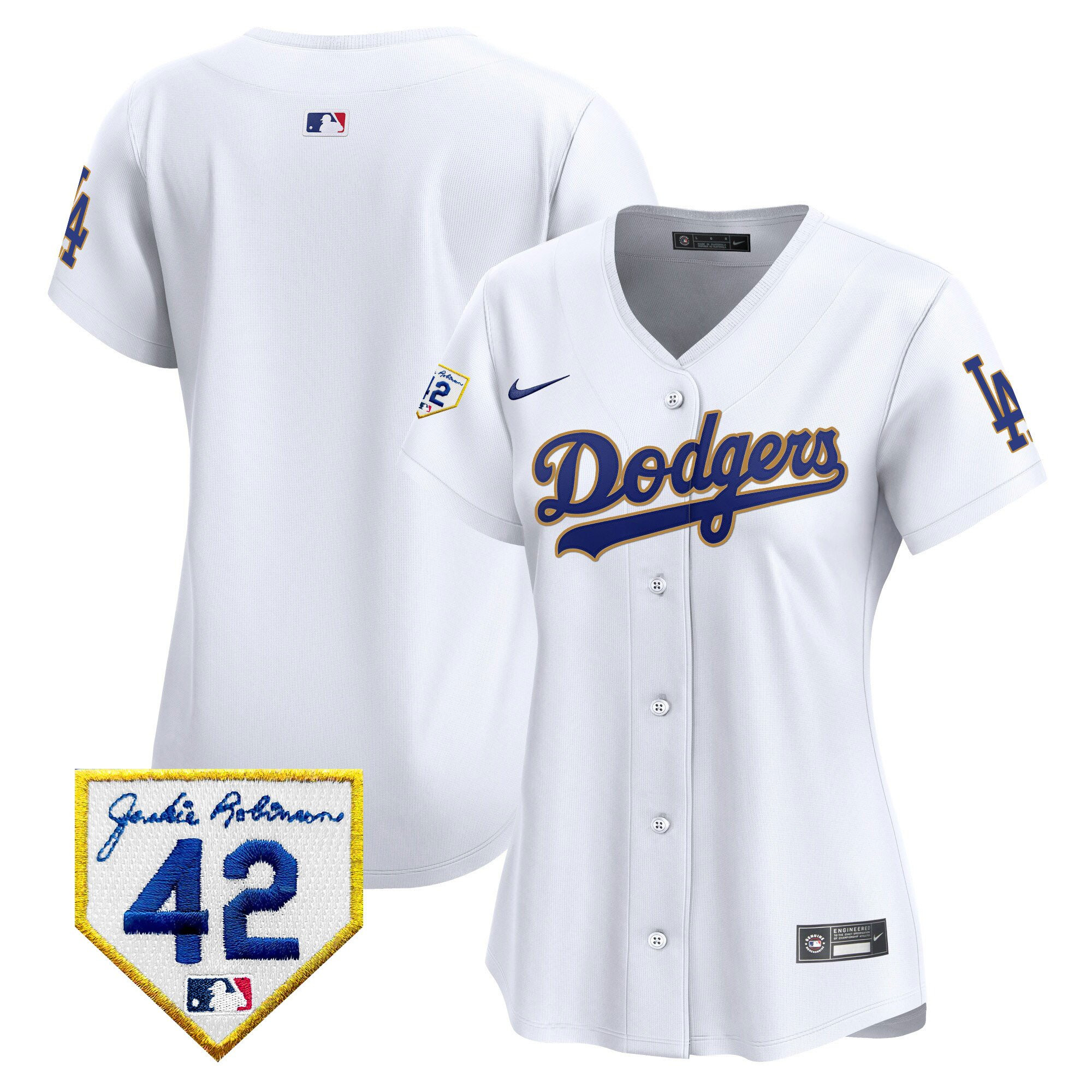 Los Angeles Dodgers 2024 Jackie Robinson Patch White MLB Jersey Women's