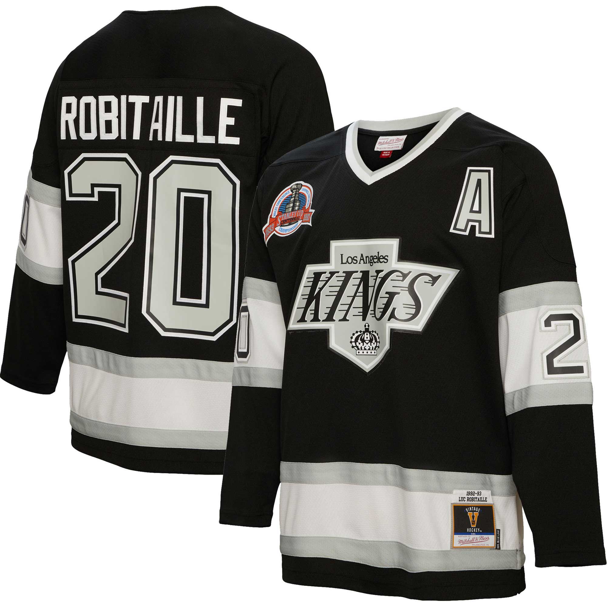Los Angeles Kings Luc Robitaille Mitchell Ness Black Alternate Captain Patch 1992/93 Blue Line Player NHL Jersey Men's