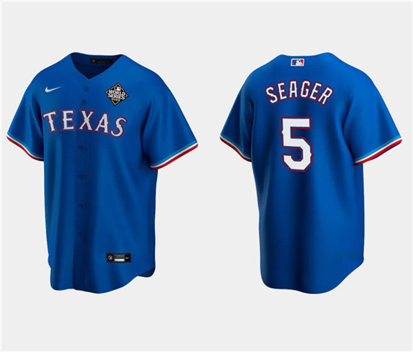 Corey Seager 5 Texas Rangers 2023 World Series Stitched Royal MLB Jersey Men's