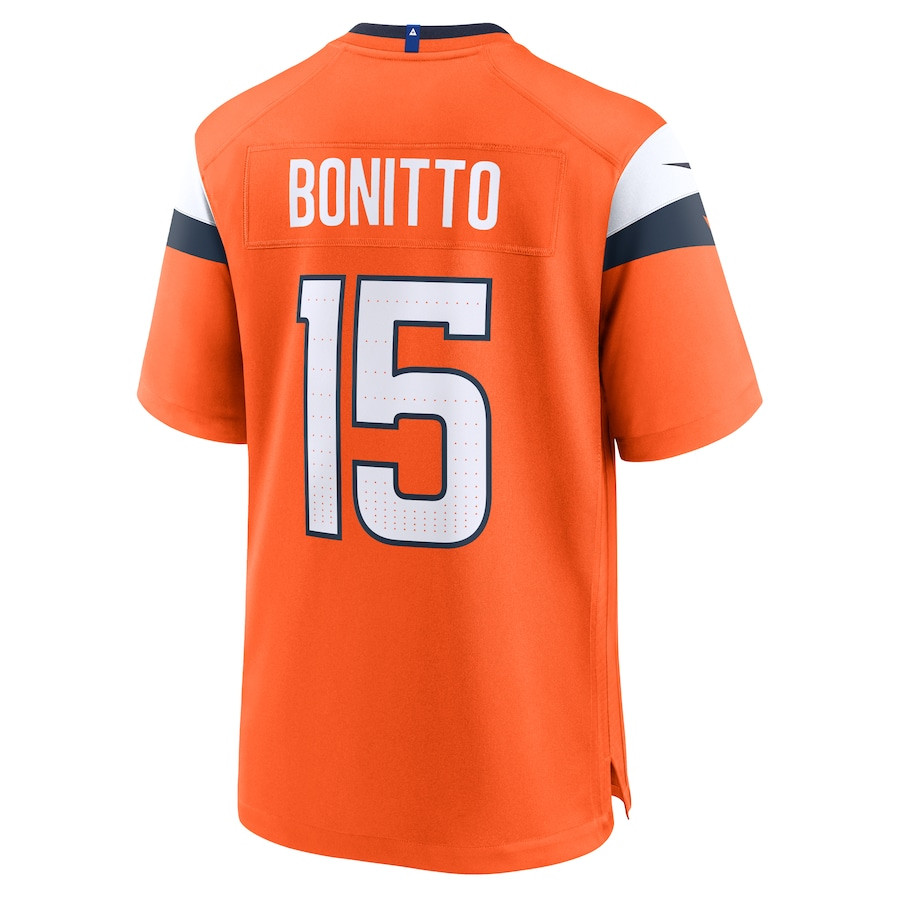Nik Bonitto 15 Denver Broncos Team Game Orange NFL Jersey Men's