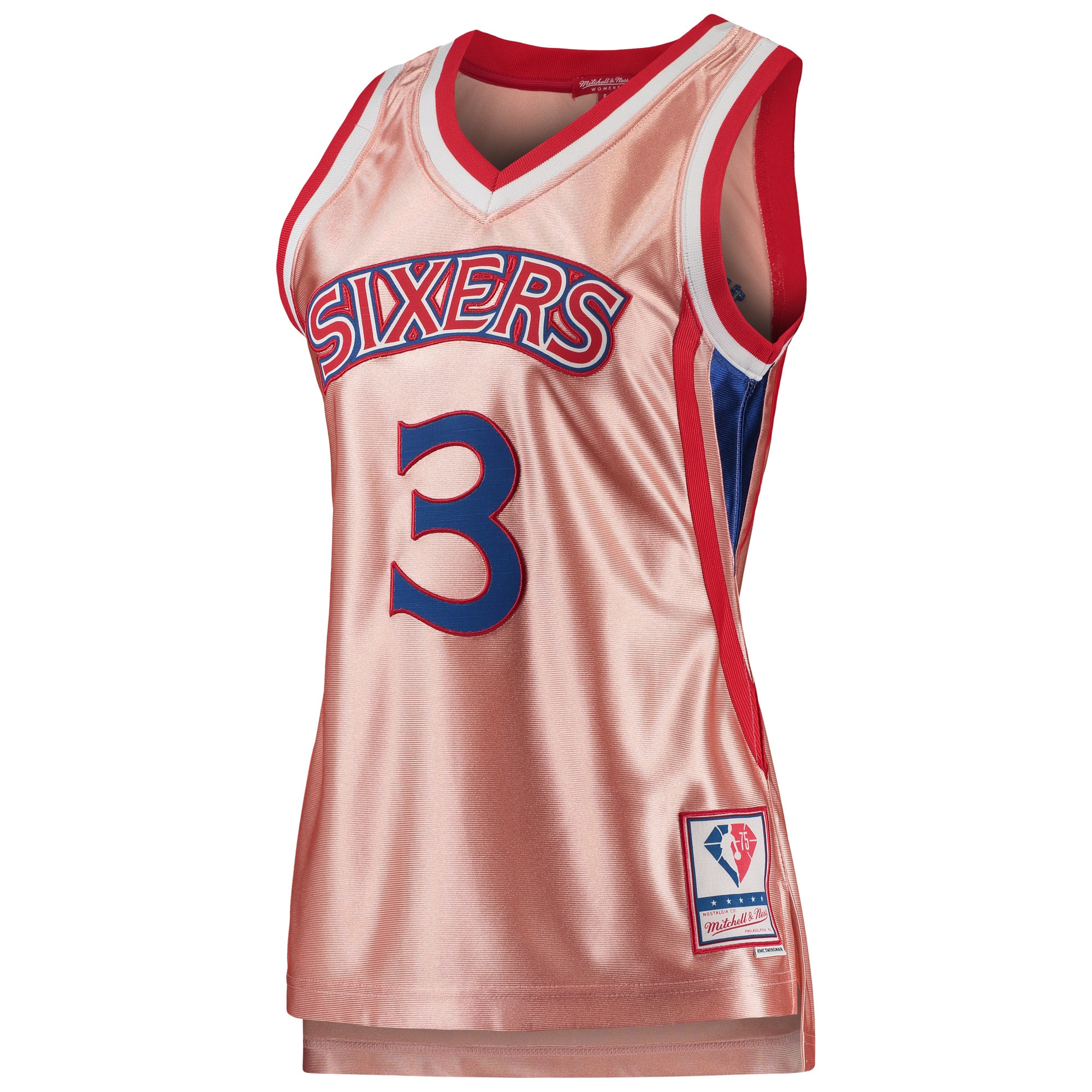 Mitchell Ness Allen Iverson Pink Philadelphia 76ers 75th Anniversary Rose Gold 1996 Swingman NBA Jersey Women's