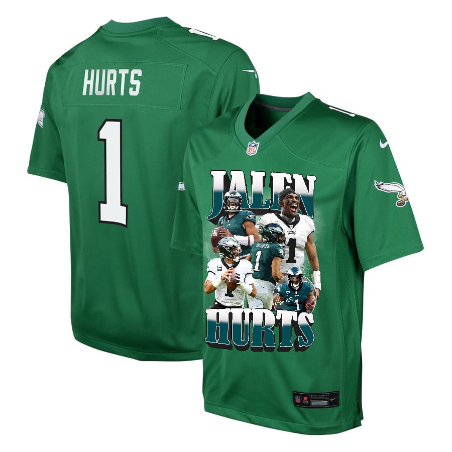 Jalen Hurts 1 Philadelphia Eagles Legacy Kelly Green NFL Jersey Youth