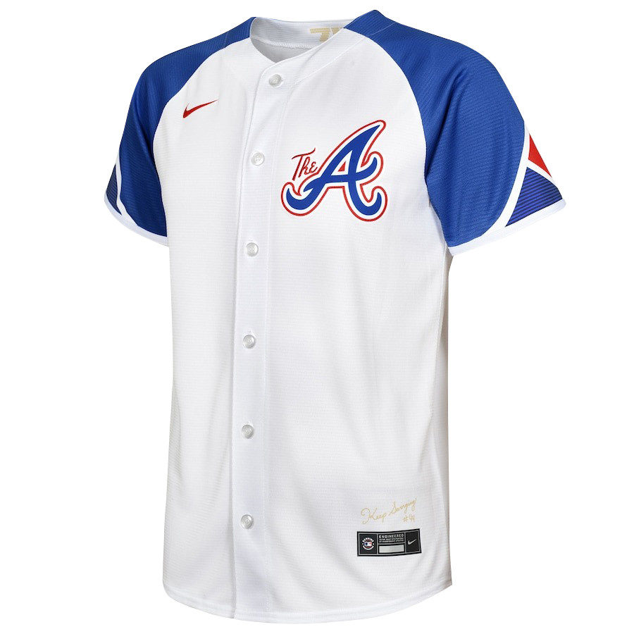 Ronald Acu?a Jr. 13 Atlanta Braves Signed Gum 2023 City Connect Player White Blue MLB Jersey Youth