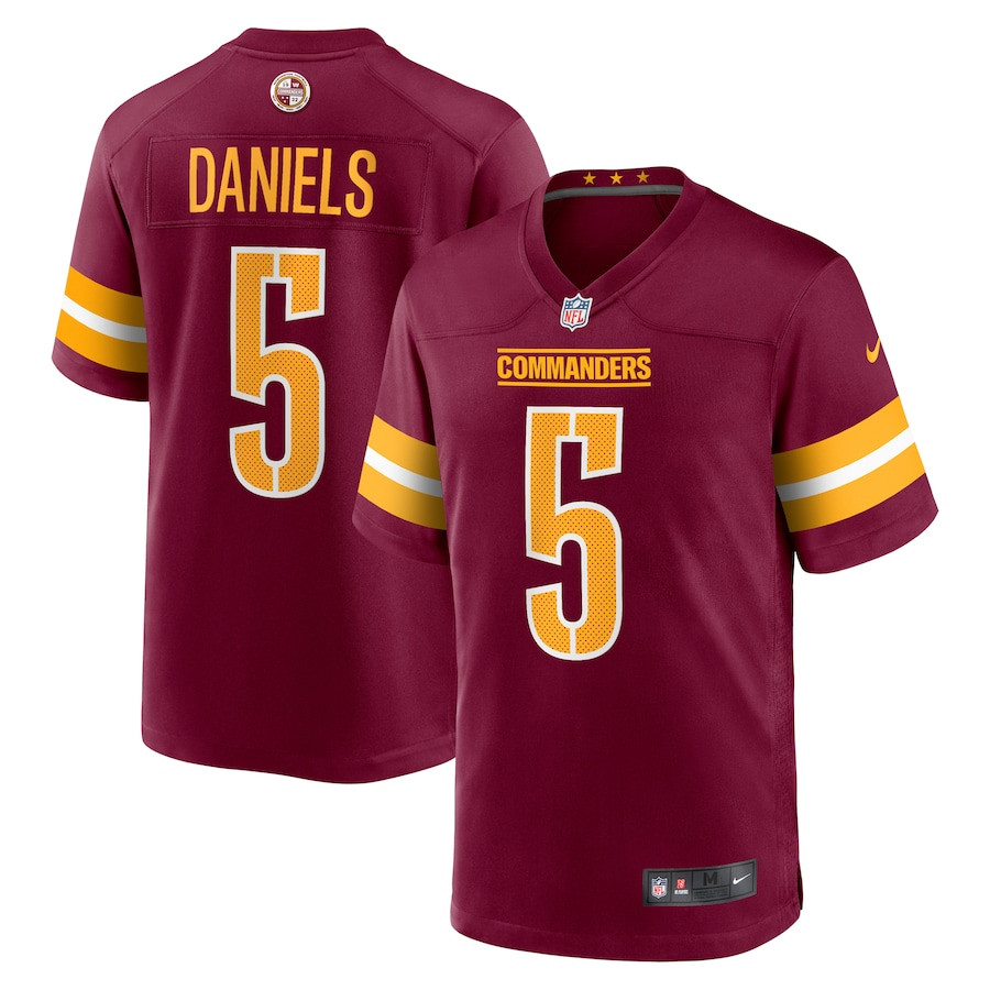 Jayden Daniels 5 Washington Commanders Game Burgundy NFL Jersey Men's
