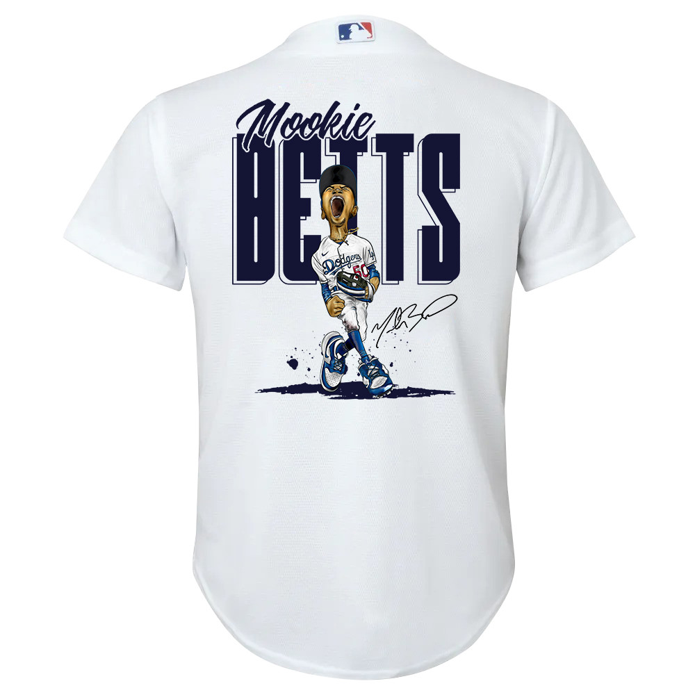 Mookie Betts 50 Los Angeles Dodgers Signed Cartoon 2023 Home Player White MLB Jersey Youth
