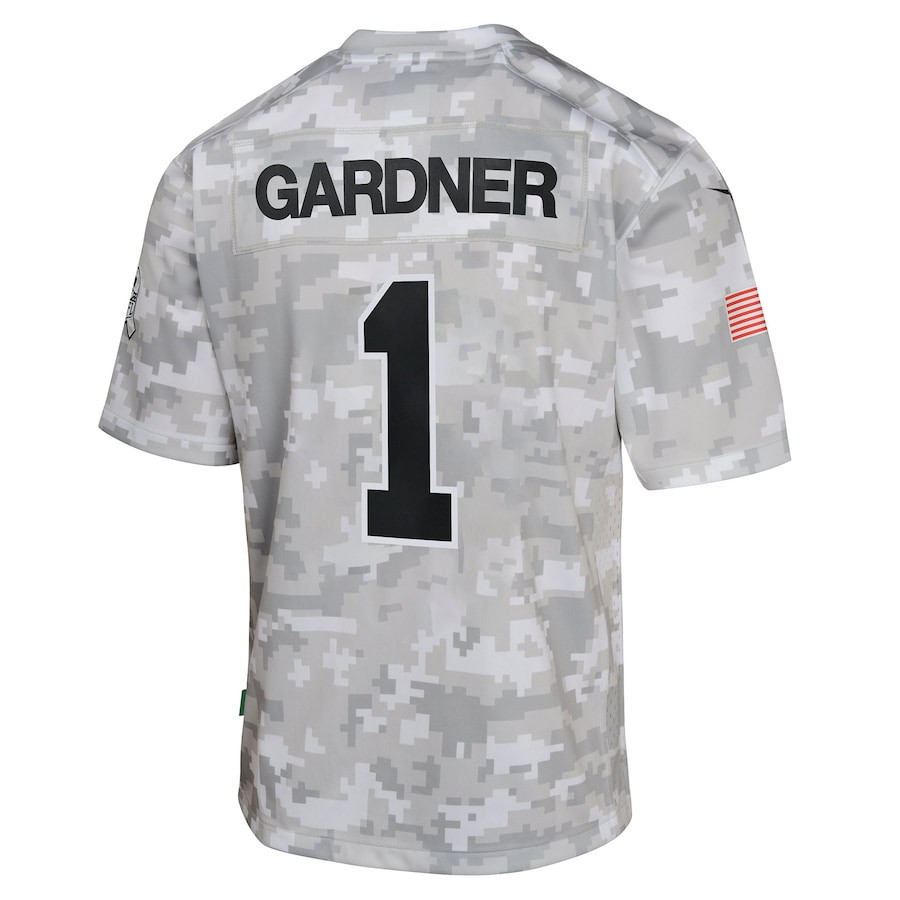 Sauce Gardner 1 New York Jets 2024 Salute to Service Game Arctic Camo NFL Jersey Youth