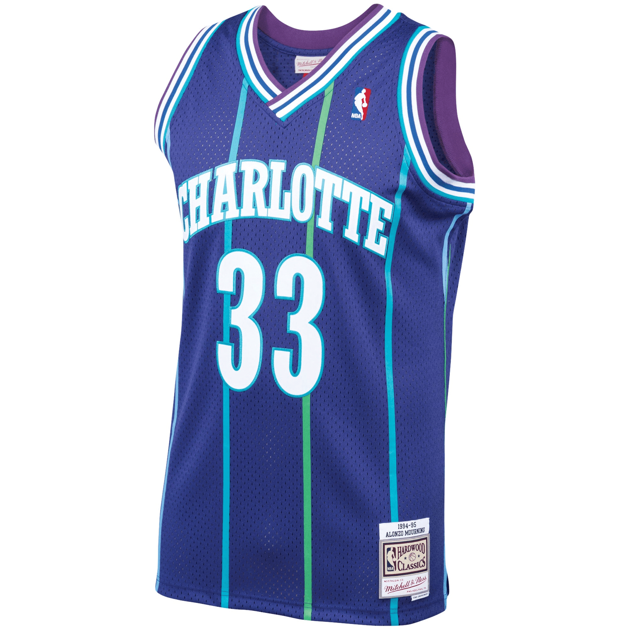 Alonzo Mourning Charlotte Hornets Mitchell Ness 1992-93 Hardwood Classics Swingman Player Teal NBA Jersey Men's
