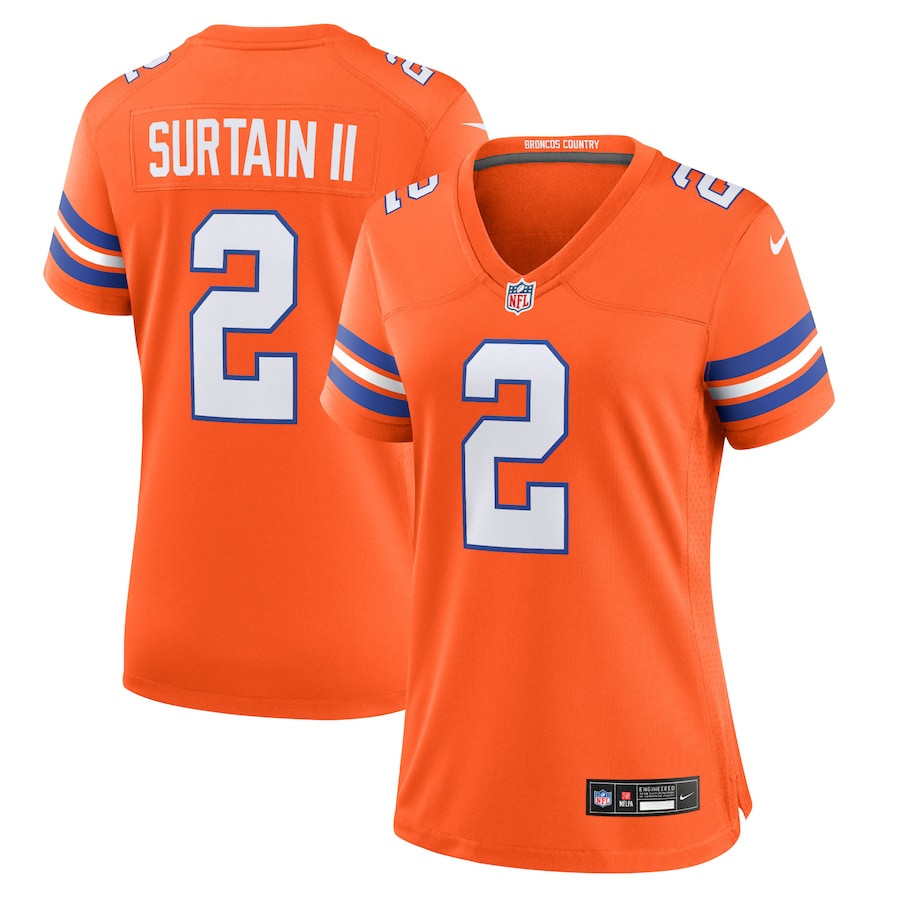 Patrick Surtain II 2 Denver Broncos Mile High Collection 1977 Throwback Player Game Orange NFL Jersey Women's