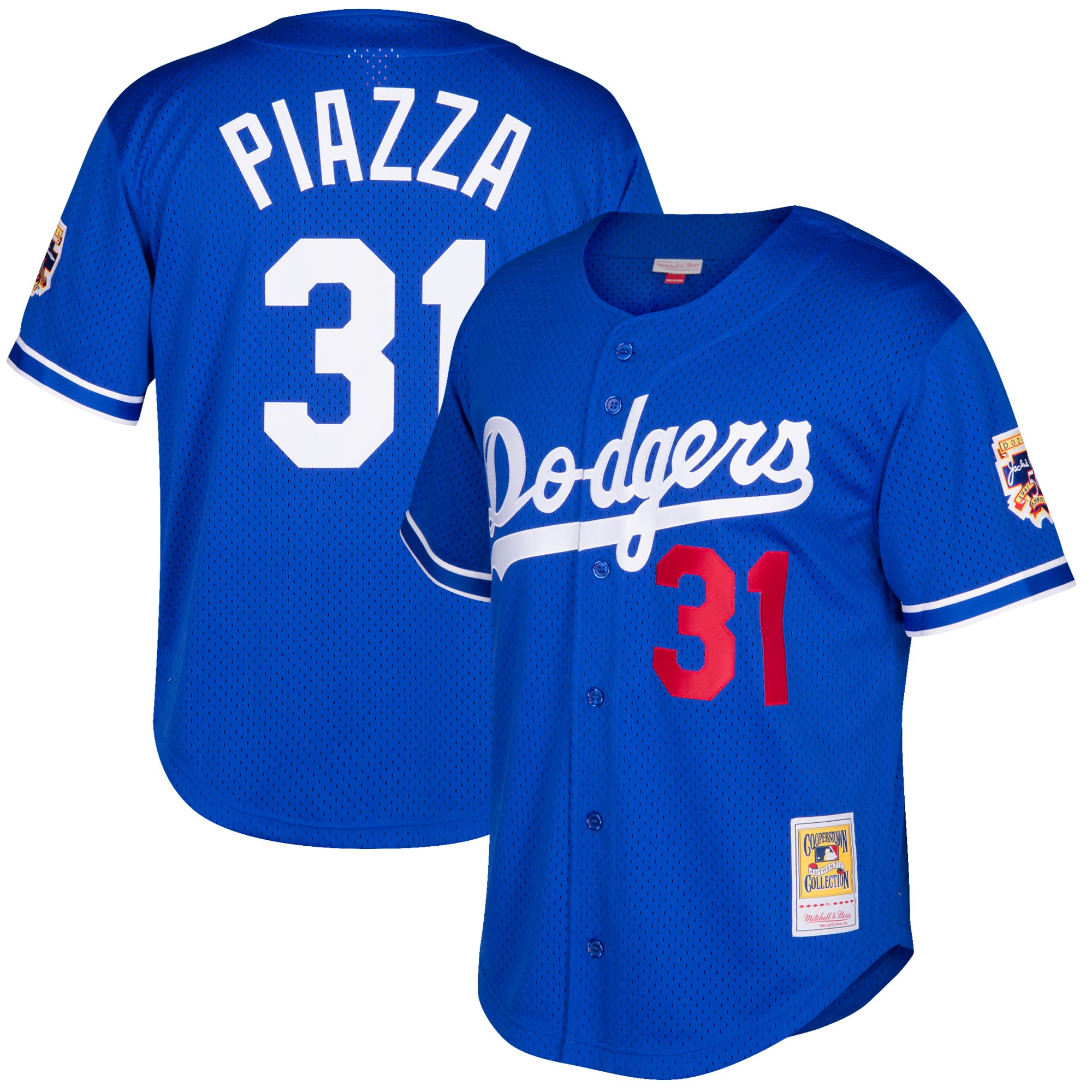 Los Angeles Dodgers Mike Piazza Mitchell Ness Royal Cooperstown Collection Mesh Batting Practice Button-Up MLB Jersey Men's