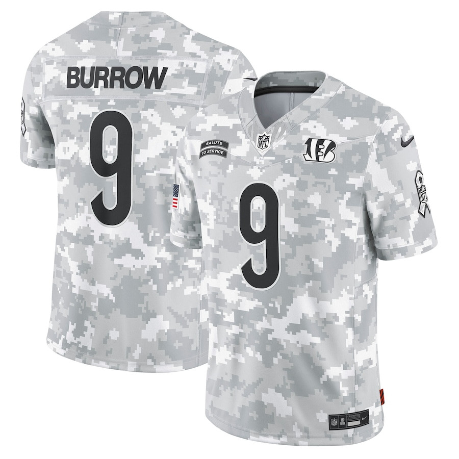 Joe Burrow 9 Cincinnati Bengals 2024 Salute to Service Limited Arctic Camo NFL Jersey Men's