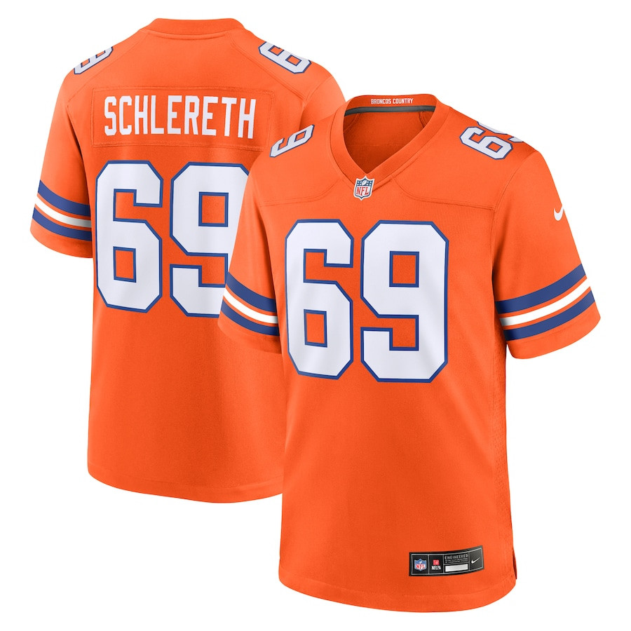 Mark Schlereth 69 Denver Broncos Mile High Collection 1977 Throwback Retired Player Game Orange NFL Jersey Men's