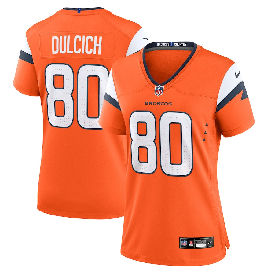 Greg Dulcich 80 Denver Broncos Team Game Orange NFL Jersey Women's