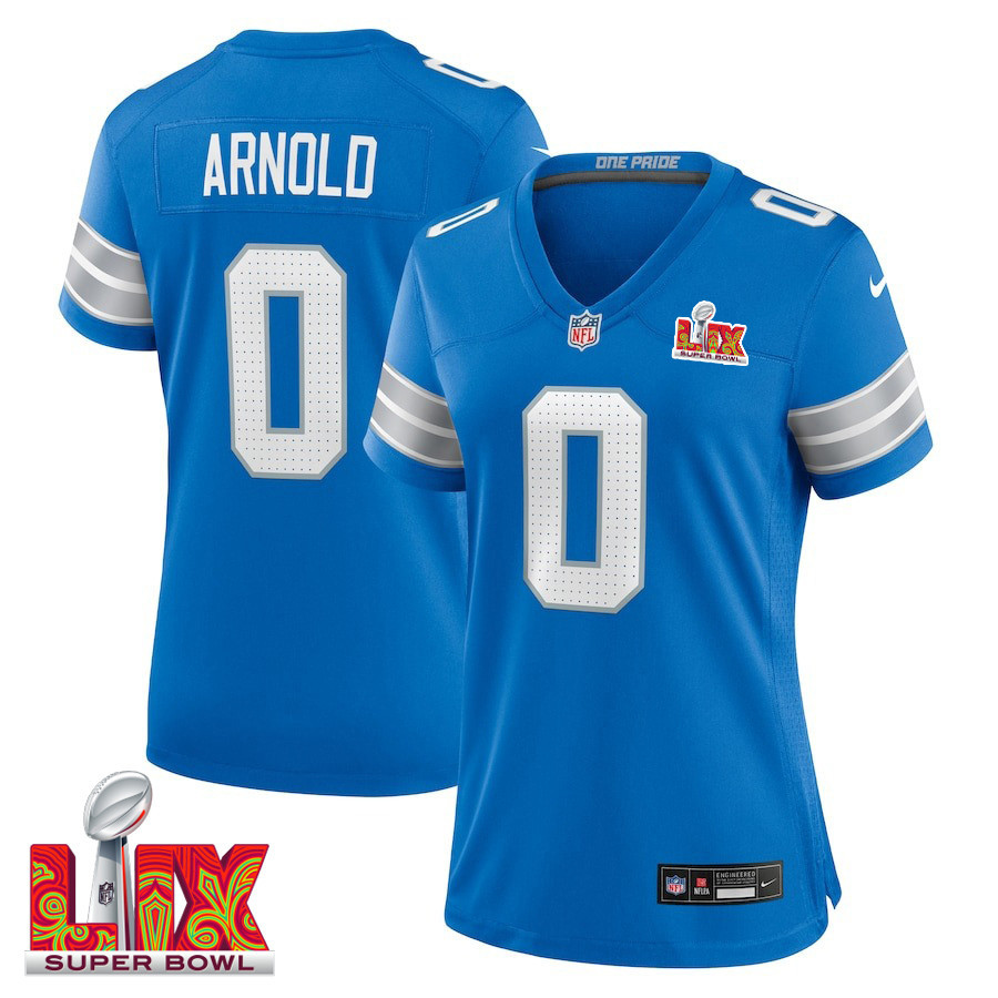 Terrion Arnold #0 Detroit Lions Super Bowl LIX Blue NFL Jersey Women's
