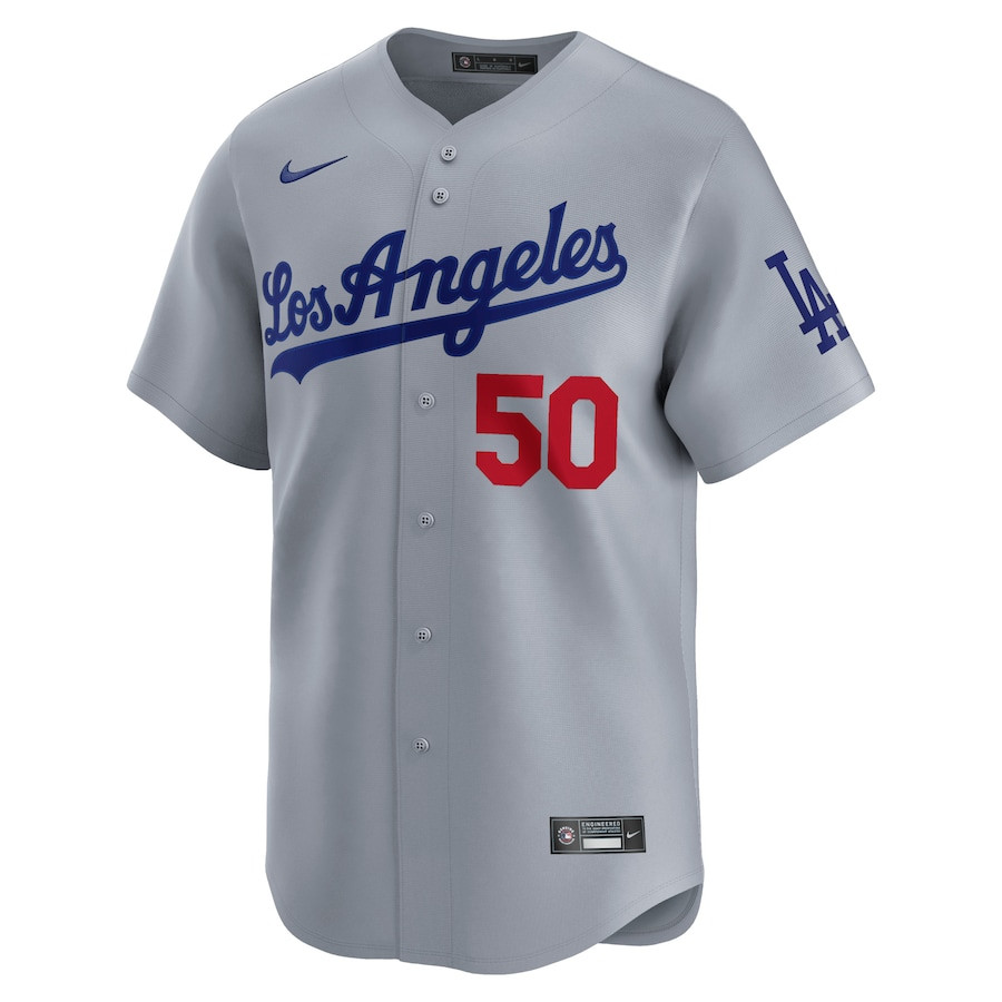 Mookie Betts 50 Los Angeles Dodgers Away Limited Player Gray MLB Jersey Men's