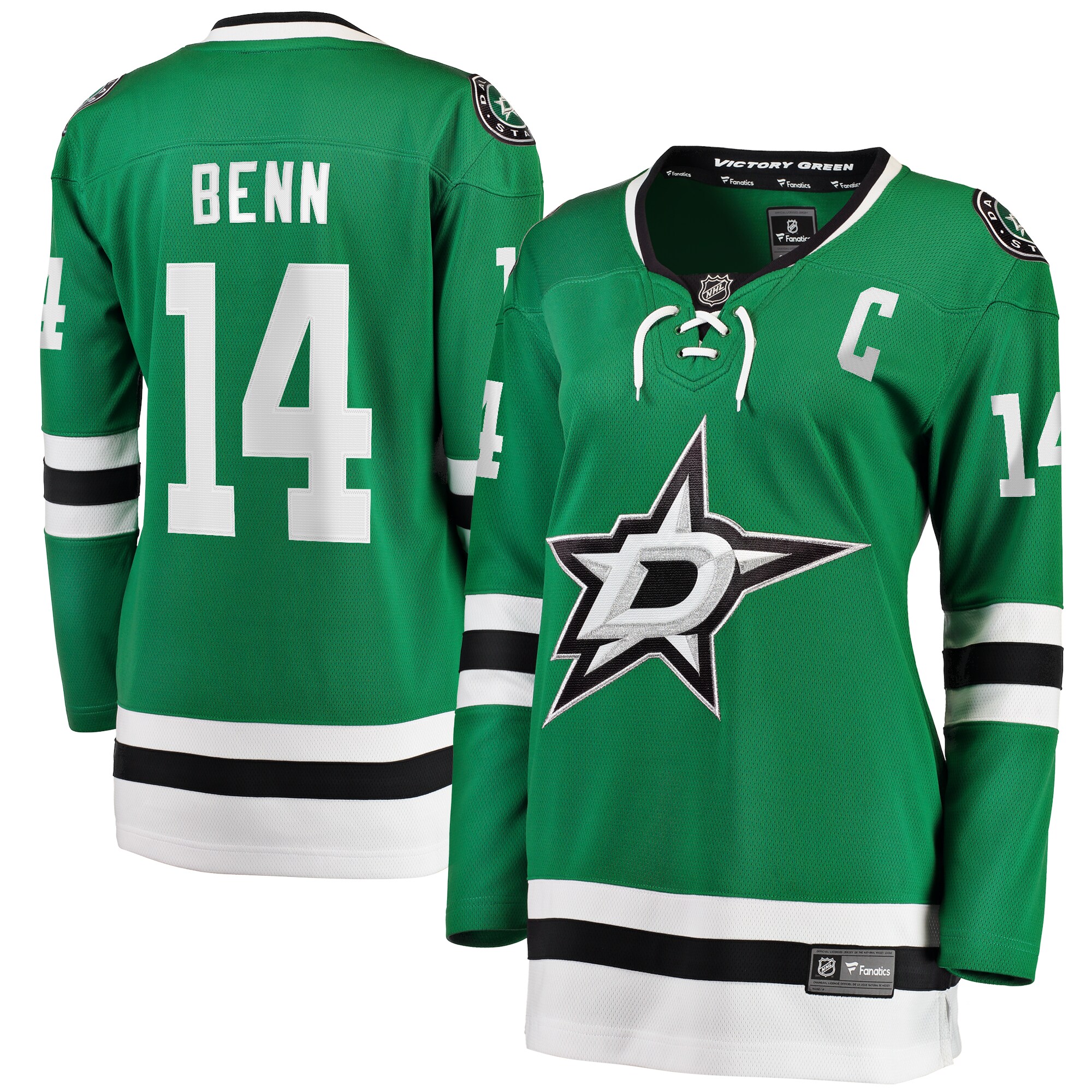 Dallas Stars Jamie Benn Kelly Green Captain Patch Home Breakaway Player NHL Jersey Women's
