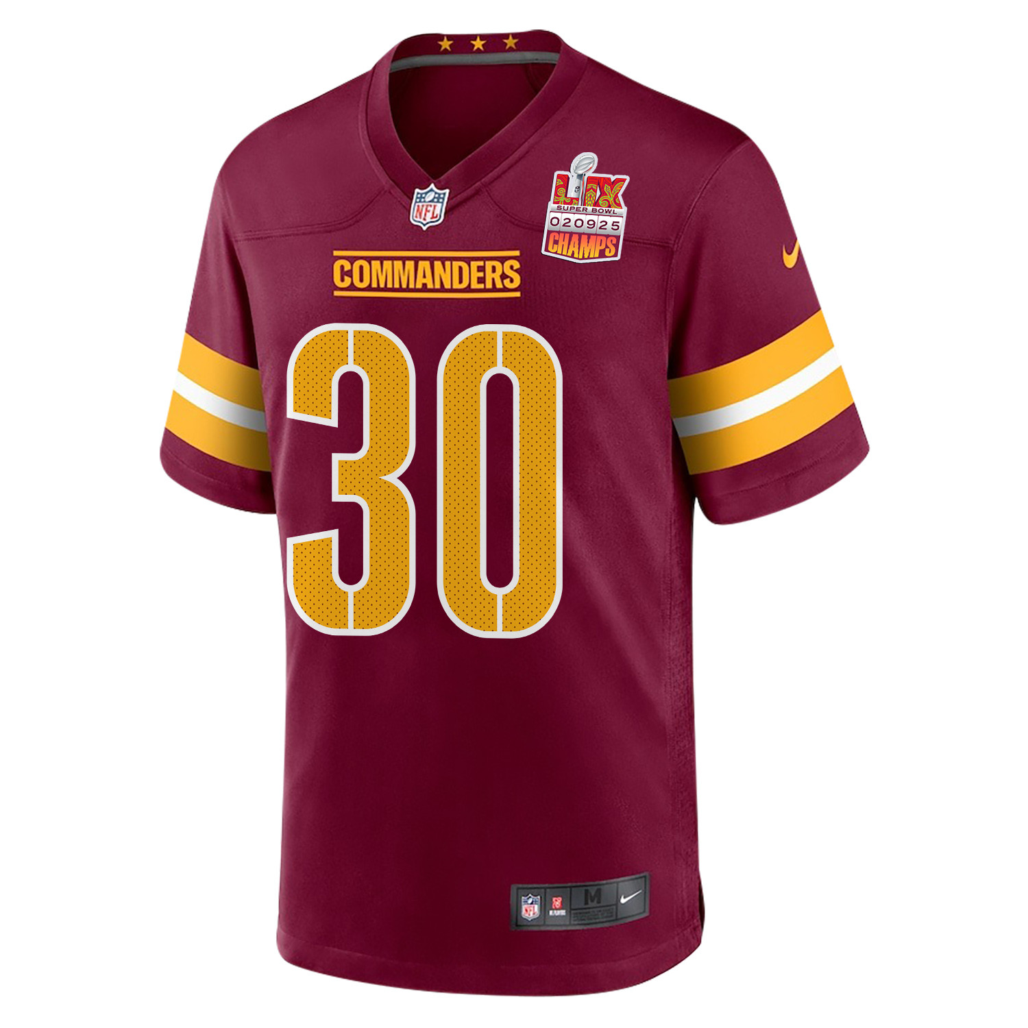 Austin Ekeler 30 Washington Commanders Super Bowl LIX Champions Patch Game Burgundy NFL Jersey Men's