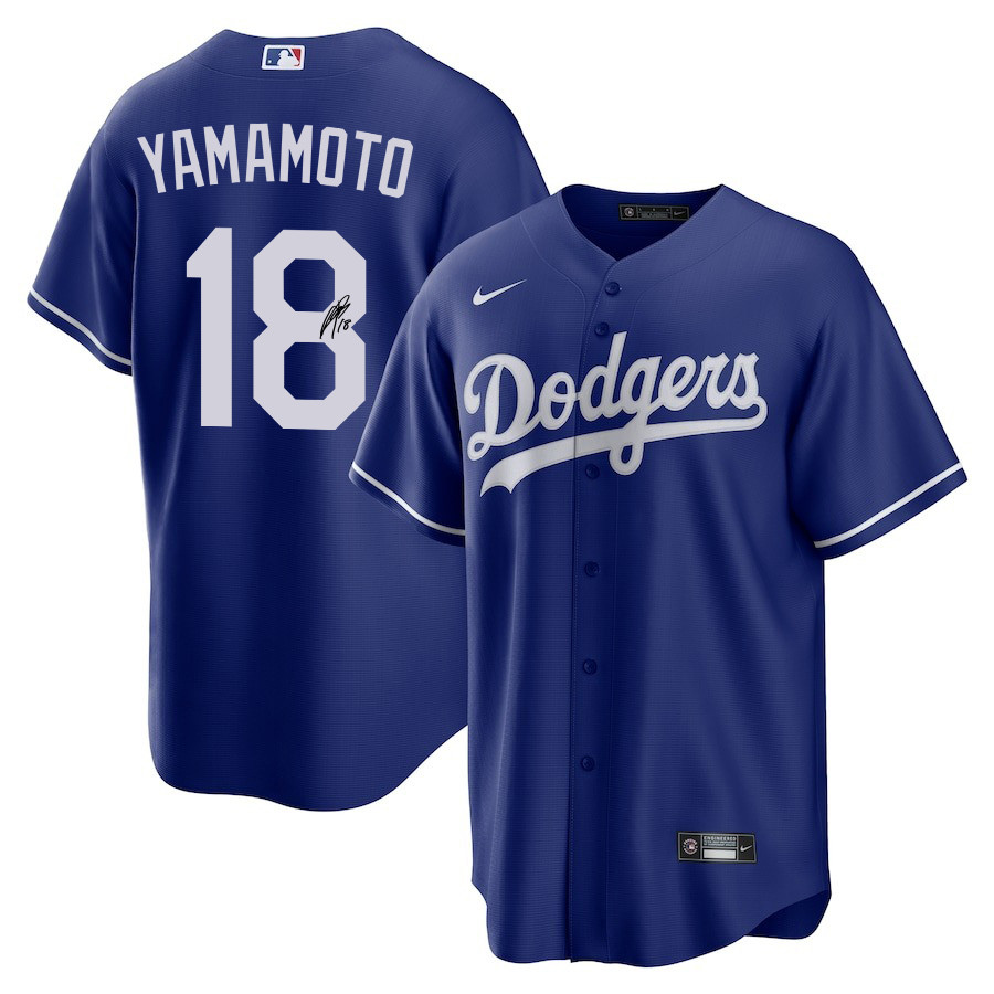 Yoshinobu Yamamoto 18 Signed Los Angeles Dodgers Alternate Royal MLB Jersey Men's