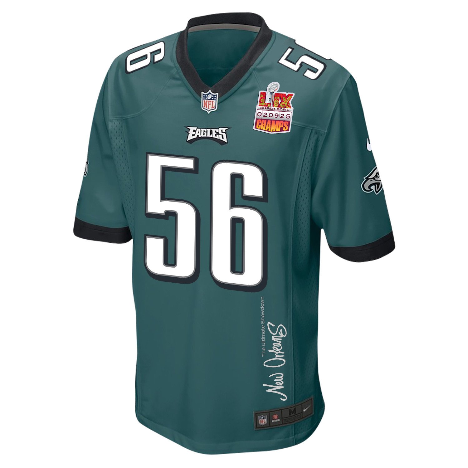 Tyler Steen 56 Philadelphia Eagles Super Bowl LIX Champions Patch New Orleans The Ultimate Showdown' EMBROIDERED Game Midnight Green NFL Jersey Men's