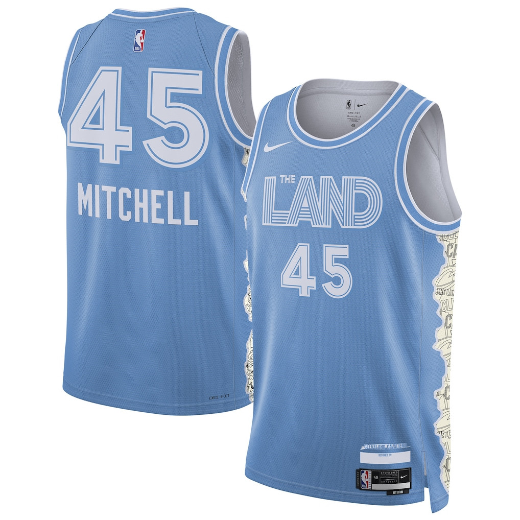 Donovan Mitchell 45 Cleveland Cavaliers Unisex 2024/25 Swingman Player City Edition Light Blue NBA Jersey Unisex