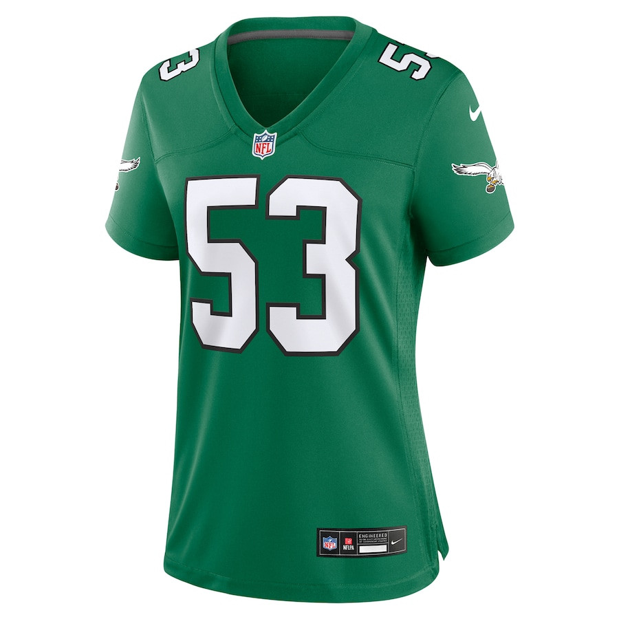 Zack Baun 53 Philadelphia Eagles Alternate Game Kelly Green NFL Jersey Women's