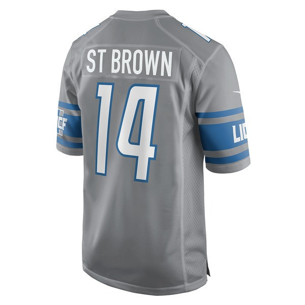 Amon-Ra St. Brown 14 Detroit Lions Sun God Game Silver NFL Jersey Men's