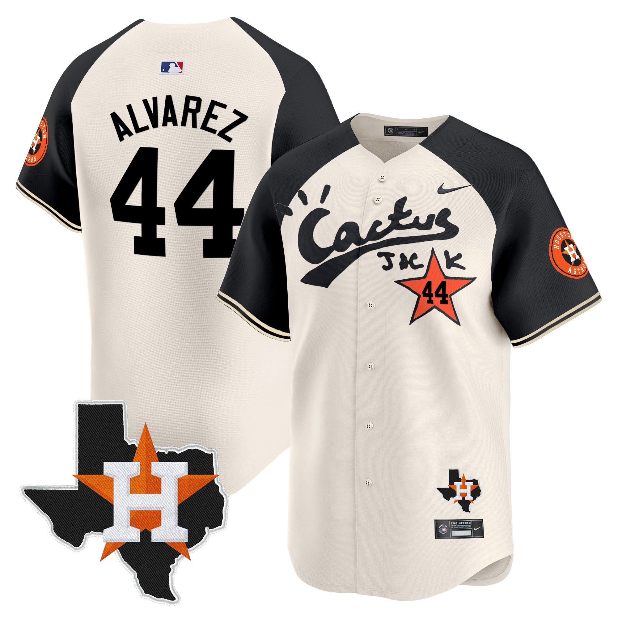 Yordan Alvarez 44 Houston Astros Cactus Jack Houston Patch Limited Cream Alternate MLB Jersey Men's