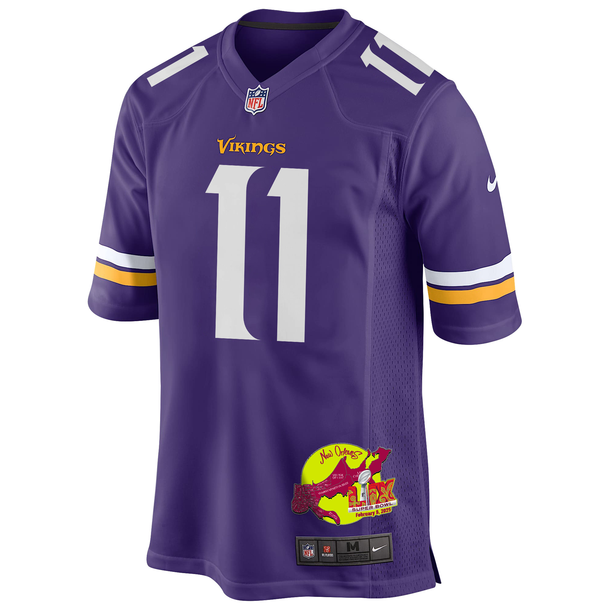 Trent Sherfield Sr. 11 Minnesota Vikings Super Bowl LIX New Orleans Patch Game Purple NFL Jersey Men's