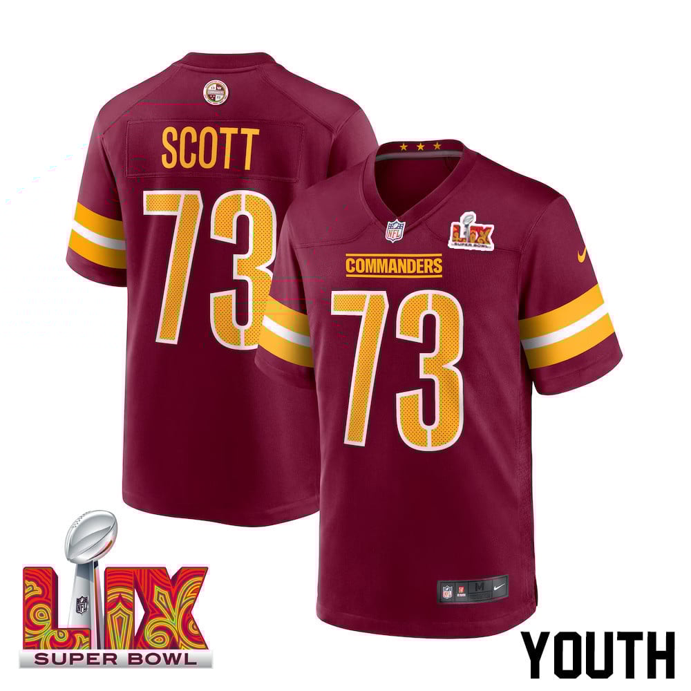 Trent Scott #73 Washington Commanders Super Bowl LIX Burgundy NFL Jersey Youth