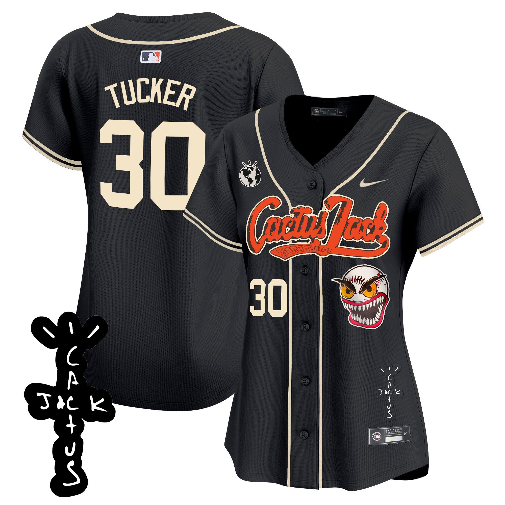 Kyle Tucker 30 Houston Astros Cactus Jack Patch V2 Black MLB Jersey Women's
