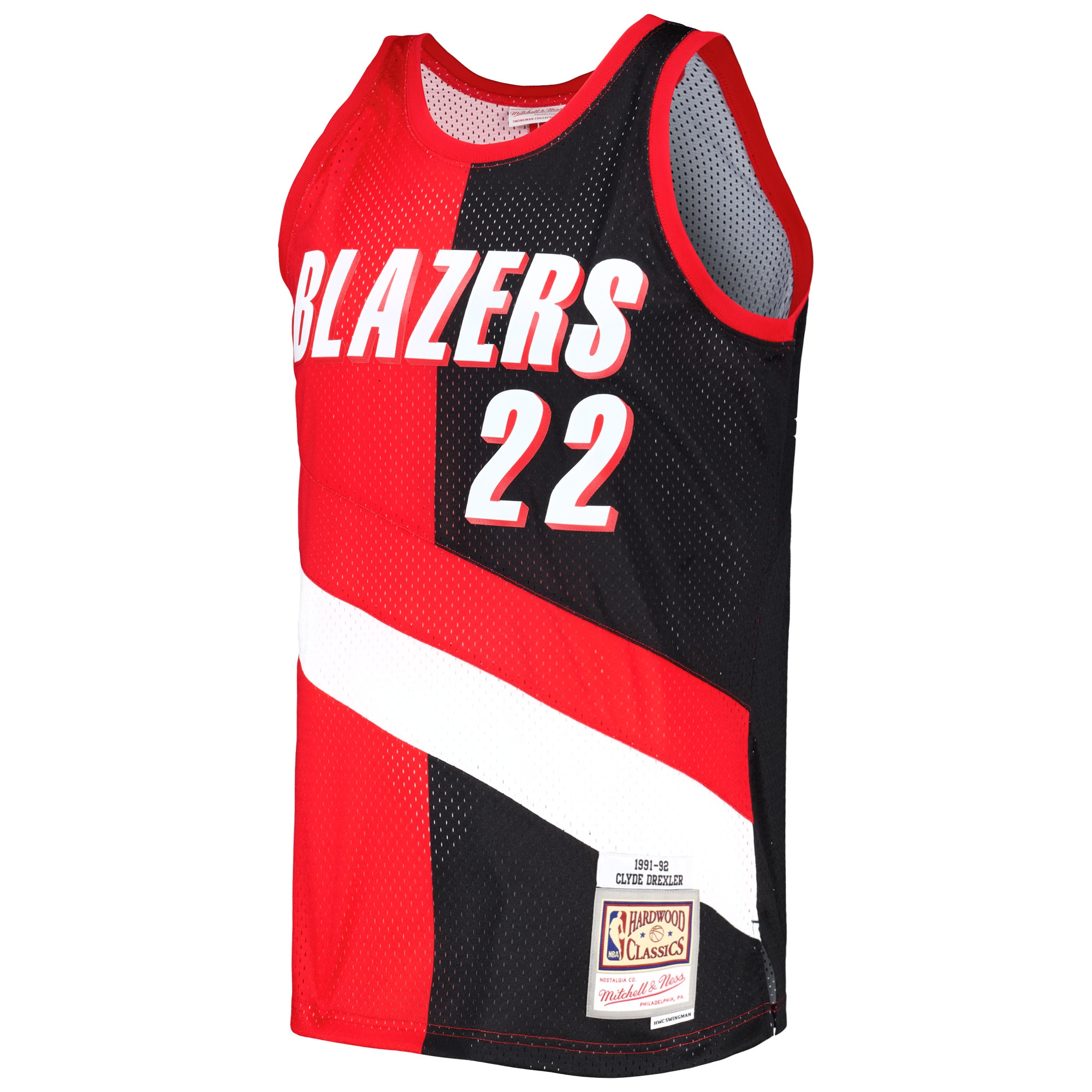 Mitchell Ness Clyde Drexler Red/Black Portland Trail Blazers Hardwood Classics 1991/92 Split Swingman NBA Jersey Men's