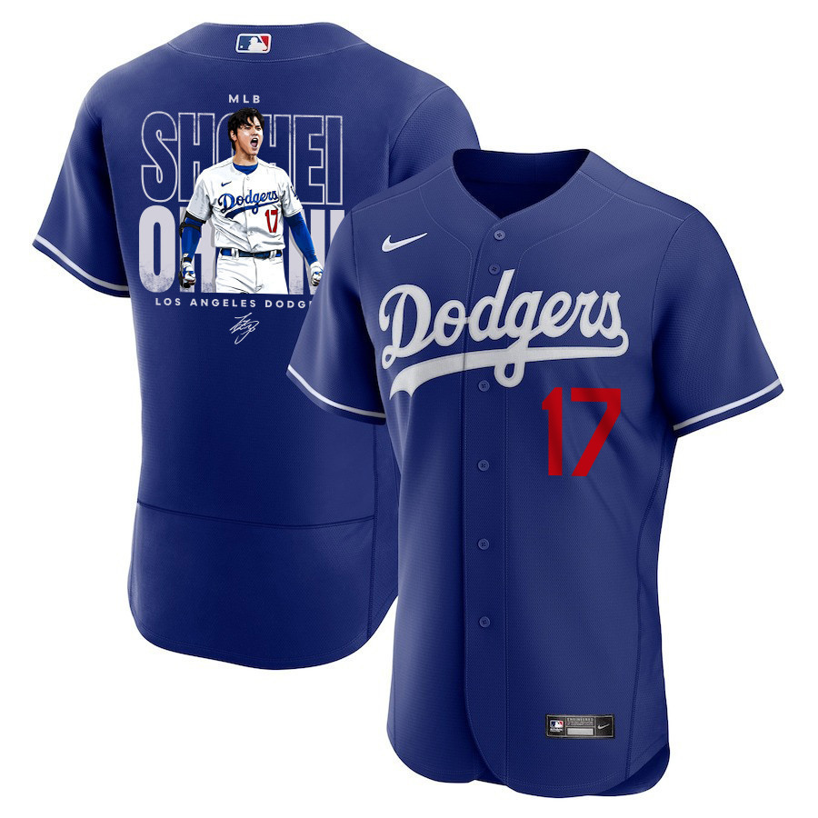 Shohei Ohtani 17 Los Angeles Dodgers Signed ShoTime 2023 Alternate ELITE Royal MLB Jersey Men's