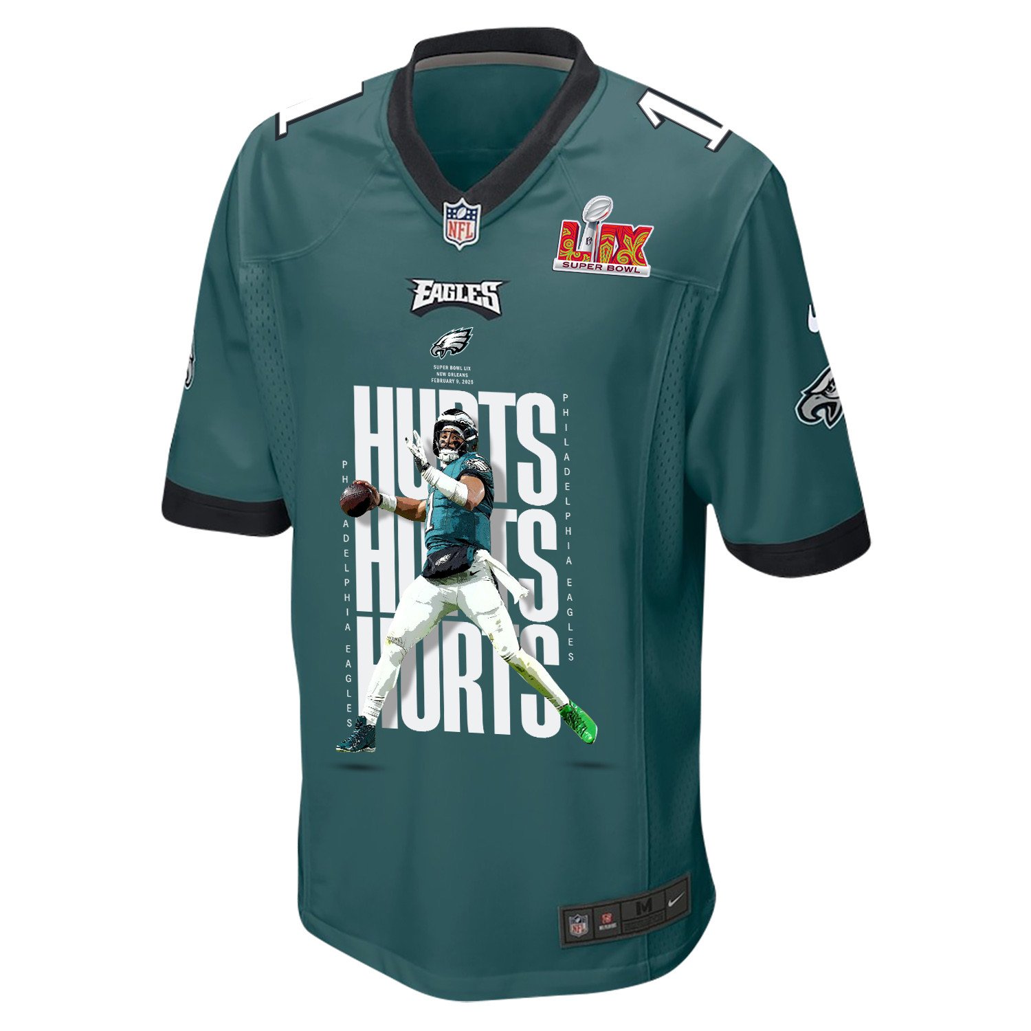 Jalen Hurts 1 Philadelphia Eagles Go Directly to Jalen' Game Midnight Green NFL Jersey Men's