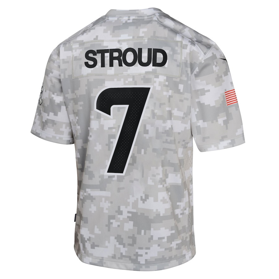 C.J. Stroud 7 Houston Texans 2024 Salute to Service Game Arctic Camo NFL Jersey Youth