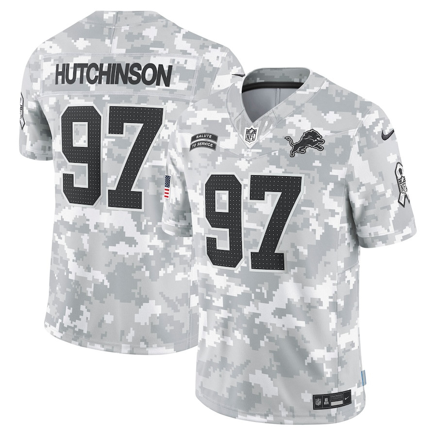Aidan Hutchinson 97 Detroit Lions 2024 Salute to Service Limited Arctic Camo NFL Jersey Men's
