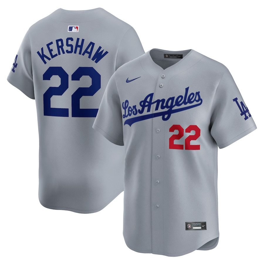 Clayton Kershaw 22 Los Angeles Dodgers Away Limited Gray MLB Jersey Men's