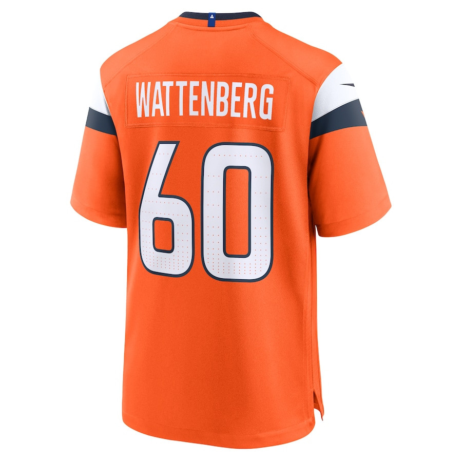 Luke Wattenberg 60 Denver Broncos Team Game Orange NFL Jersey Men's